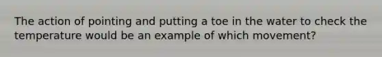 The action of pointing and putting a toe in the water to check the temperature would be an example of which movement?