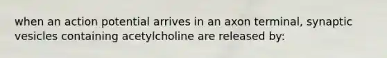 when an action potential arrives in an axon terminal, synaptic vesicles containing acetylcholine are released by: