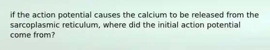 if the action potential causes the calcium to be released from the sarcoplasmic reticulum, where did the initial action potential come from?