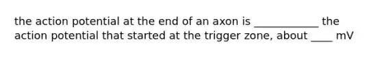 the action potential at the end of an axon is ____________ the action potential that started at the trigger zone, about ____ mV