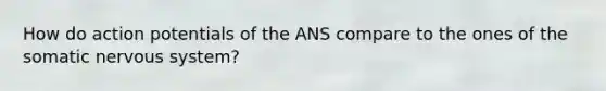 How do action potentials of the ANS compare to the ones of the somatic nervous system?