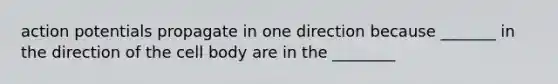 action potentials propagate in one direction because _______ in the direction of the cell body are in the ________