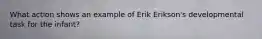 What action shows an example of Erik Erikson's developmental task for the infant?