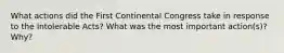 What actions did the First Continental Congress take in response to the Intolerable Acts? What was the most important action(s)? Why?