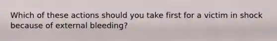 Which of these actions should you take first for a victim in shock because of external bleeding?