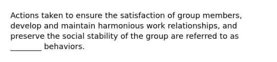 Actions taken to ensure the satisfaction of group members, develop and maintain harmonious work relationships, and preserve the social stability of the group are referred to as ________ behaviors.