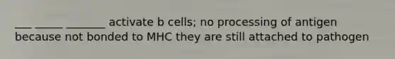 ___ _____ _______ activate b cells; no processing of antigen because not bonded to MHC they are still attached to pathogen