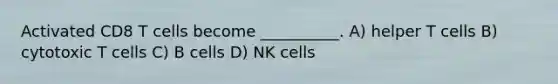 Activated CD8 T cells become __________. A) helper T cells B) cytotoxic T cells C) B cells D) NK cells