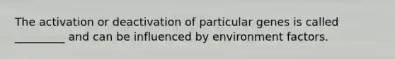 The activation or deactivation of particular genes is called _________ and can be influenced by environment factors.