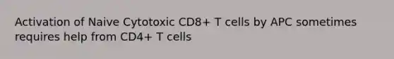 Activation of Naive Cytotoxic CD8+ T cells by APC sometimes requires help from CD4+ T cells