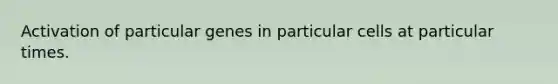 Activation of particular genes in particular cells at particular times.