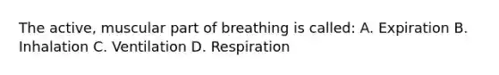 The active, muscular part of breathing is called: A. Expiration B. Inhalation C. Ventilation D. Respiration