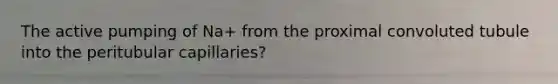 The active pumping of Na+ from the proximal convoluted tubule into the peritubular capillaries?
