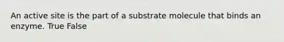 An active site is the part of a substrate molecule that binds an enzyme. True False