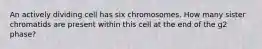 An actively dividing cell has six chromosomes. How many sister chromatids are present within this cell at the end of the g2 phase?