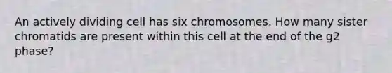 An actively dividing cell has six chromosomes. How many sister chromatids are present within this cell at the end of the g2 phase?