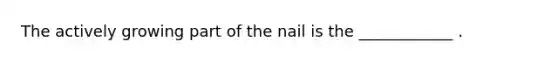 The actively growing part of the nail is the ____________ .