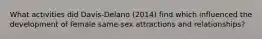 What activities did Davis-Delano (2014) find which influenced the development of female same-sex attractions and relationships?