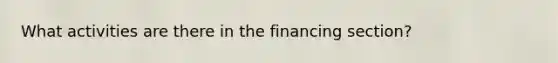 What activities are there in the financing section?