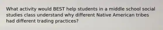 What activity would BEST help students in a middle school social studies class understand why different Native American tribes had different trading practices?