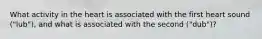 What activity in the heart is associated with the first heart sound ("lub"), and what is associated with the second ("dub")?