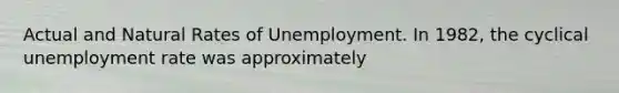 Actual and Natural Rates of Unemployment. In 1982, the cyclical <a href='https://www.questionai.com/knowledge/kh7PJ5HsOk-unemployment-rate' class='anchor-knowledge'>unemployment rate</a> was approximately