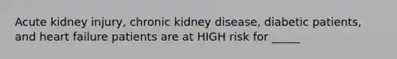 Acute kidney injury, chronic kidney disease, diabetic patients, and heart failure patients are at HIGH risk for _____