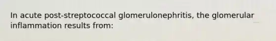 In acute post-streptococcal glomerulonephritis, the glomerular inflammation results from: