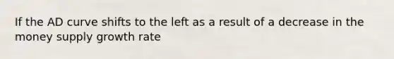 If the AD curve shifts to the left as a result of a decrease in the money supply growth rate