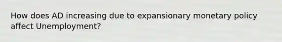 How does AD increasing due to expansionary monetary policy affect Unemployment?