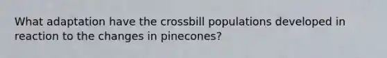 What adaptation have the crossbill populations developed in reaction to the changes in pinecones?