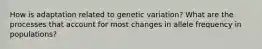 How is adaptation related to genetic variation? What are the processes that account for most changes in allele frequency in populations?