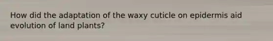 How did the adaptation of the waxy cuticle on epidermis aid evolution of land plants?