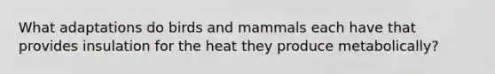 What adaptations do birds and mammals each have that provides insulation for the heat they produce metabolically?​