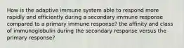 How is the adaptive immune system able to respond more rapidly and efficiently during a secondary immune response compared to a primary immune response? the affinity and class of immunoglobulin during the secondary response versus the primary response?