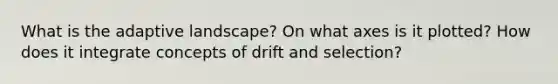 What is the adaptive landscape? On what axes is it plotted? How does it integrate concepts of drift and selection?