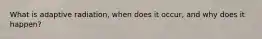 What is adaptive radiation, when does it occur, and why does it happen?