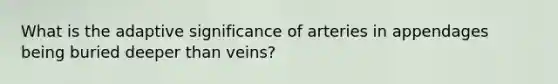 What is the adaptive significance of arteries in appendages being buried deeper than veins?