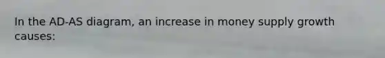In the AD-AS diagram, an increase in money supply growth causes: