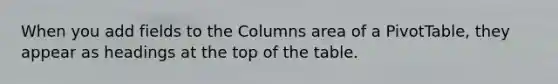 When you add fields to the Columns area of a PivotTable, they appear as headings at the top of the table.