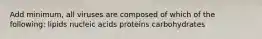 Add minimum, all viruses are composed of which of the following: lipids nucleic acids proteins carbohydrates