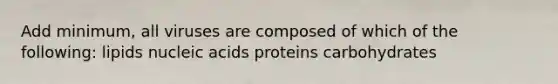 Add minimum, all viruses are composed of which of the following: lipids nucleic acids proteins carbohydrates