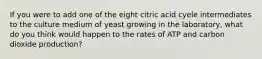 If you were to add one of the eight citric acid cyele intermediates to the culture medium of yeast growing in the laboratory, what do you think would happen to the rates of ATP and carbon dioxide production?