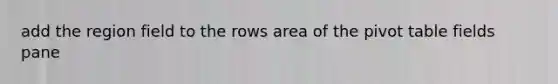 add the region field to the rows area of the pivot table fields pane