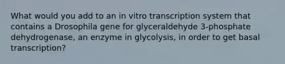 What would you add to an in vitro transcription system that contains a Drosophila gene for glyceraldehyde 3-phosphate dehydrogenase, an enzyme in glycolysis, in order to get basal transcription?