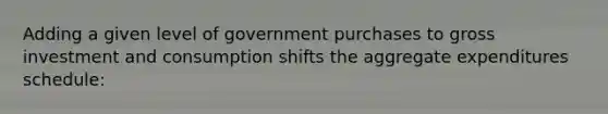 Adding a given level of government purchases to gross investment and consumption shifts the aggregate expenditures schedule: