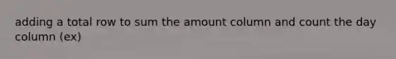 adding a total row to sum the amount column and count the day column (ex)
