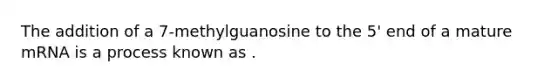 The addition of a 7-methylguanosine to the 5' end of a mature mRNA is a process known as .