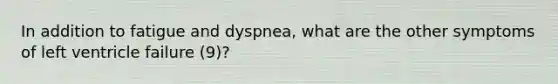 In addition to fatigue and dyspnea, what are the other symptoms of left ventricle failure (9)?