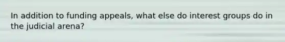 In addition to funding appeals, what else do interest groups do in the judicial arena?